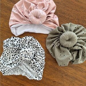 Bunny knot Trio - Blush peace signs, Olive, and White polka dot